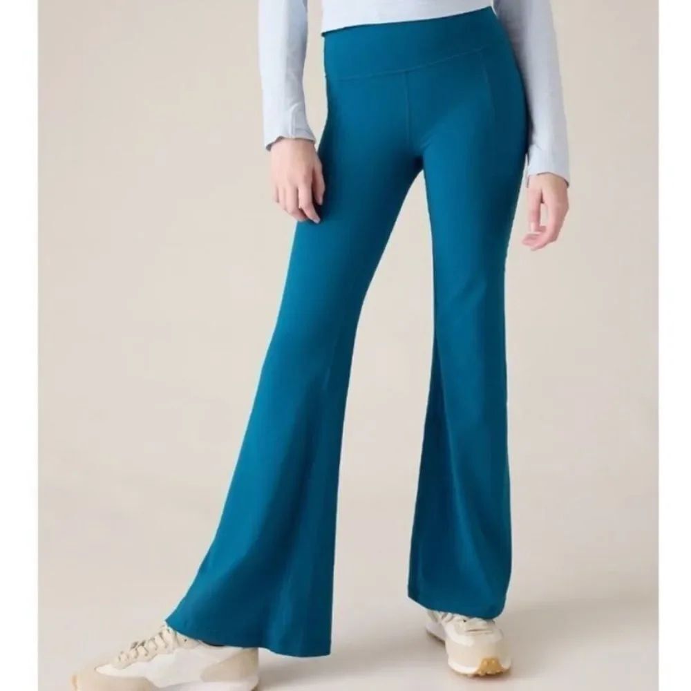 Athleta Elation Wide Leg Flare Pant Teal Blue Large Petite